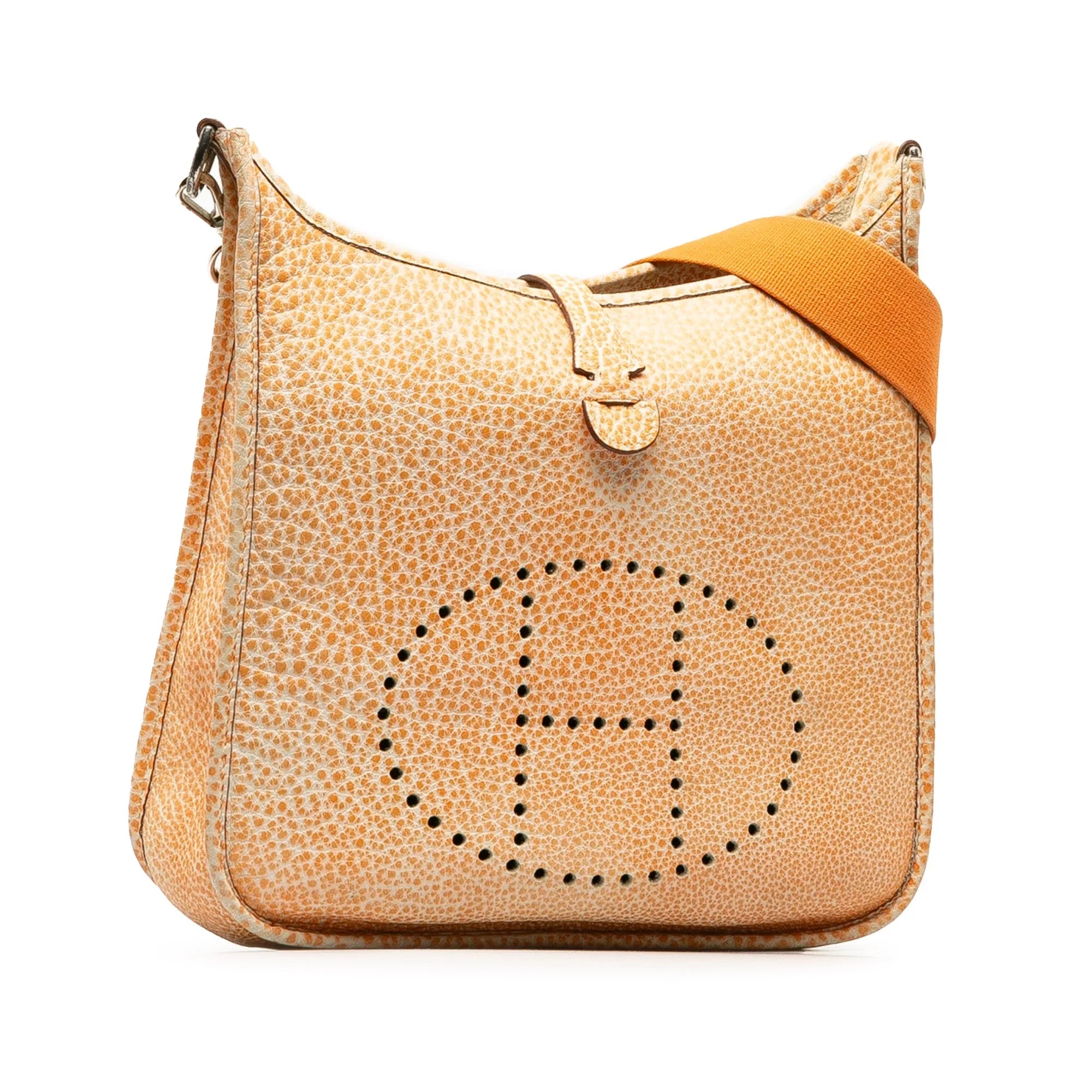Pre-Owned Authenticated Hermès Dalmatian Buffalo Evelyne I  Calf Leather Orange Crossbody Bag Unisex (Good)