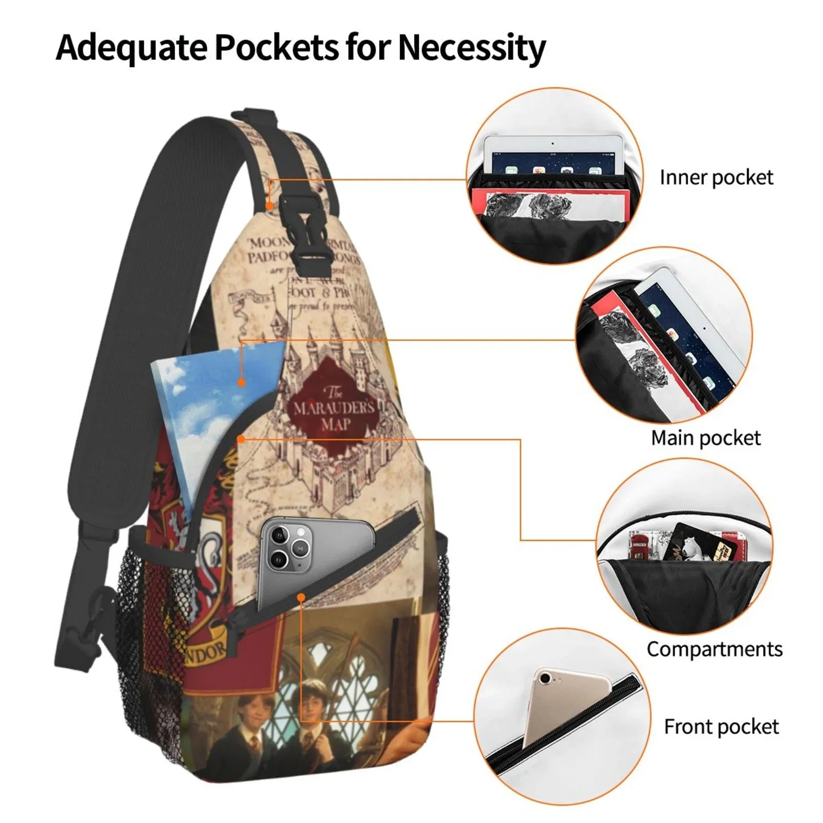 Logo Harry Potter Sling Bag Crossbody Backpack Chest Bags Diagonally Travel Daypack For Women Men Adults Teen
