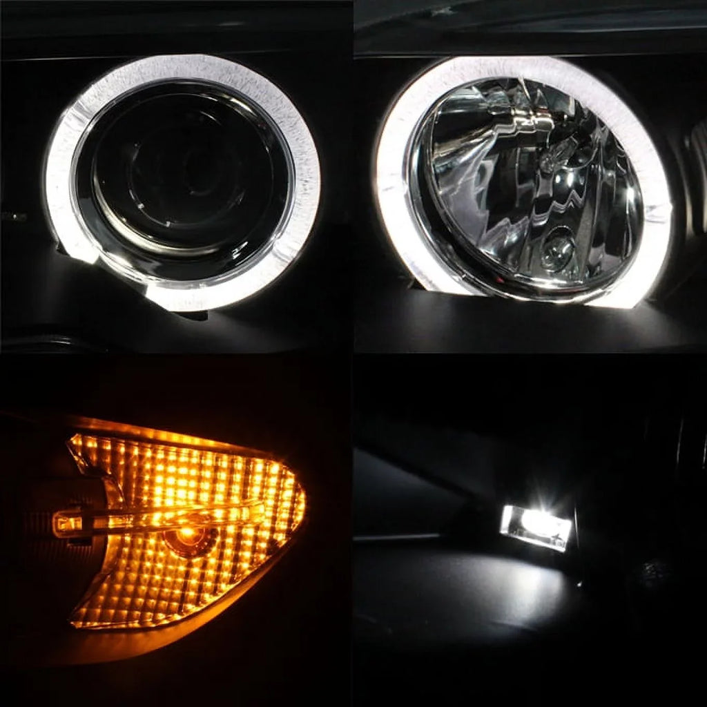 '- For  E46 3-Series 2 Doors Coupe Black Halo Ring  Projector Replacement Headlights  +  Lamps