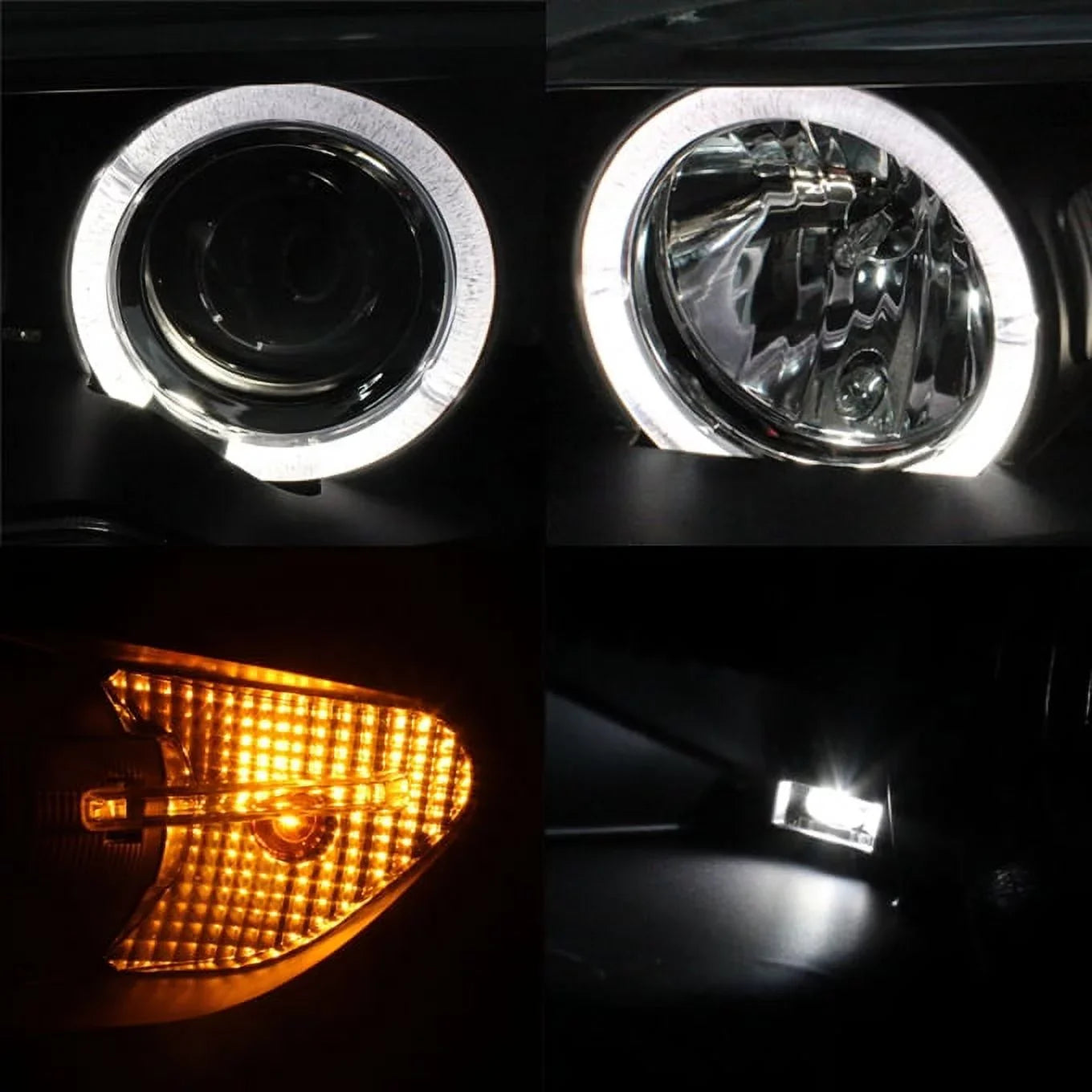 '- For  E46 3-Series 2 Doors Coupe Black Halo Ring  Projector Replacement Headlights  +  Lamps