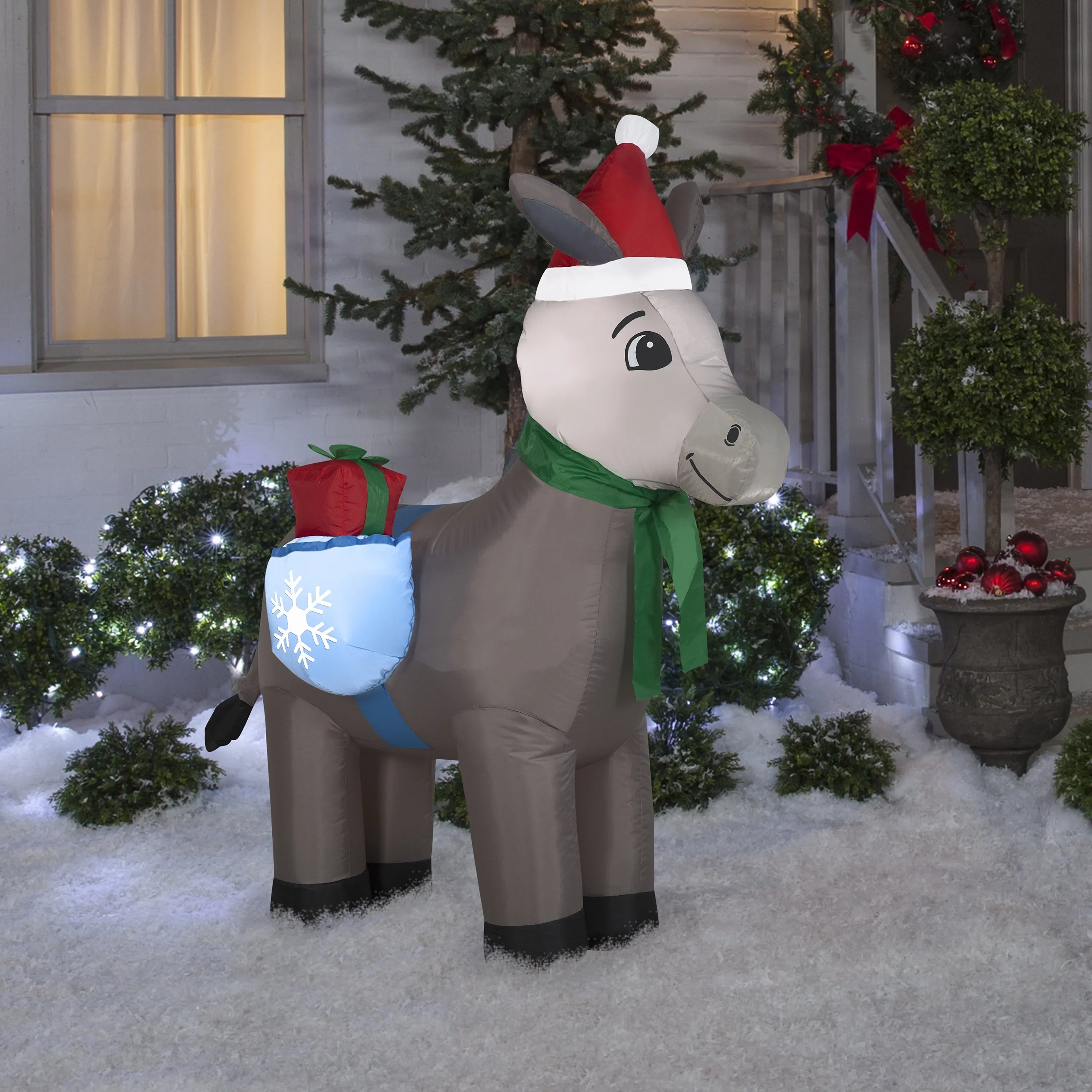 5' Gemmy Airblown Inflatable Christmas Donkey w/ Saddle Gift Bag Yard Decoration