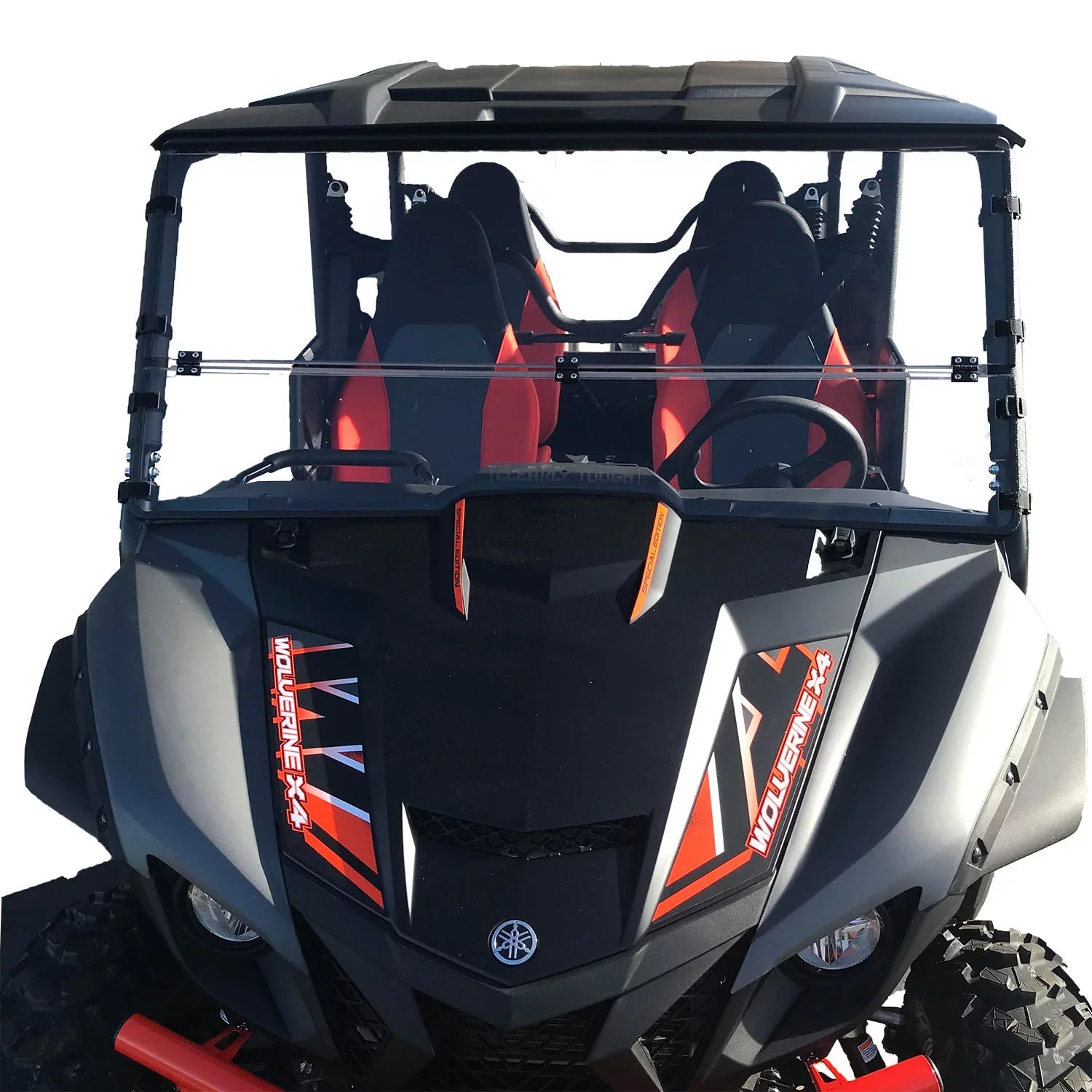 Clearly Tough Yamaha Wolverine X4 / X2 Full Folding Windshield (2020 and older) -  - Extreme Versatility! Premium polycarbonate w/Hard Coat. Made in America!