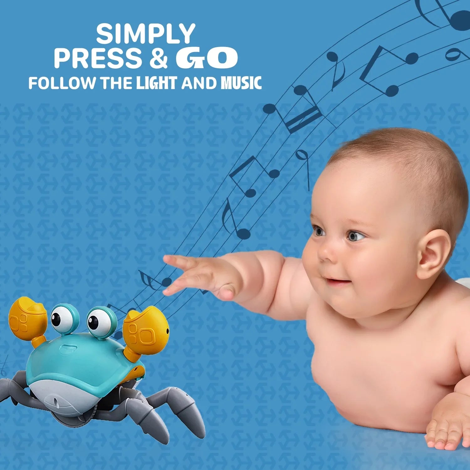 Aretha Cute & Sensory Crawling Crab With Music And Light For Little Kids 6-12 Years And Toddlers 0-6 Months Tummy Time, Learning Crawl And Cognitive Development - Kids Favorite Gift