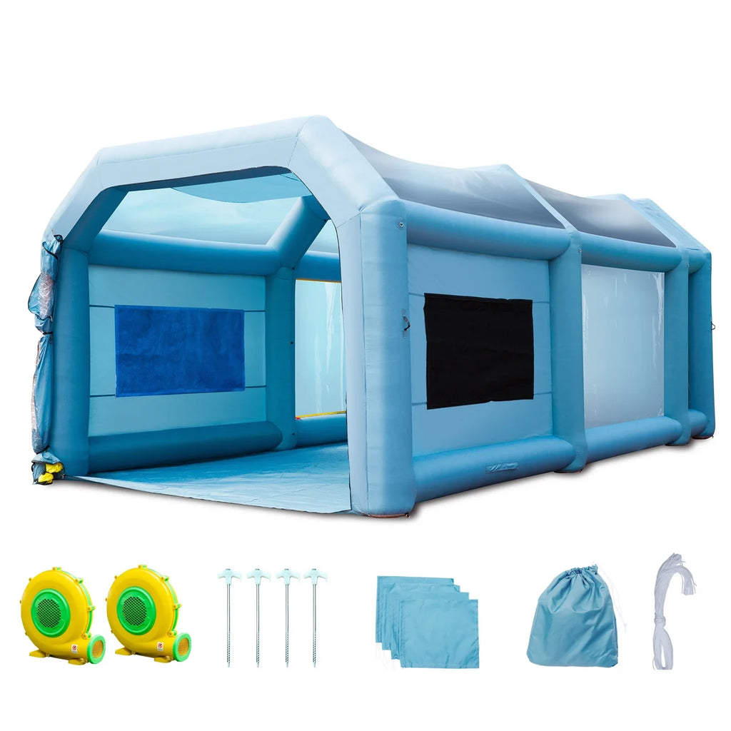 Inflatable Paint Booth 26x15x11ft Inflatable Spray Booth Car Paint Tent with 750W+950W Filter System Blower
