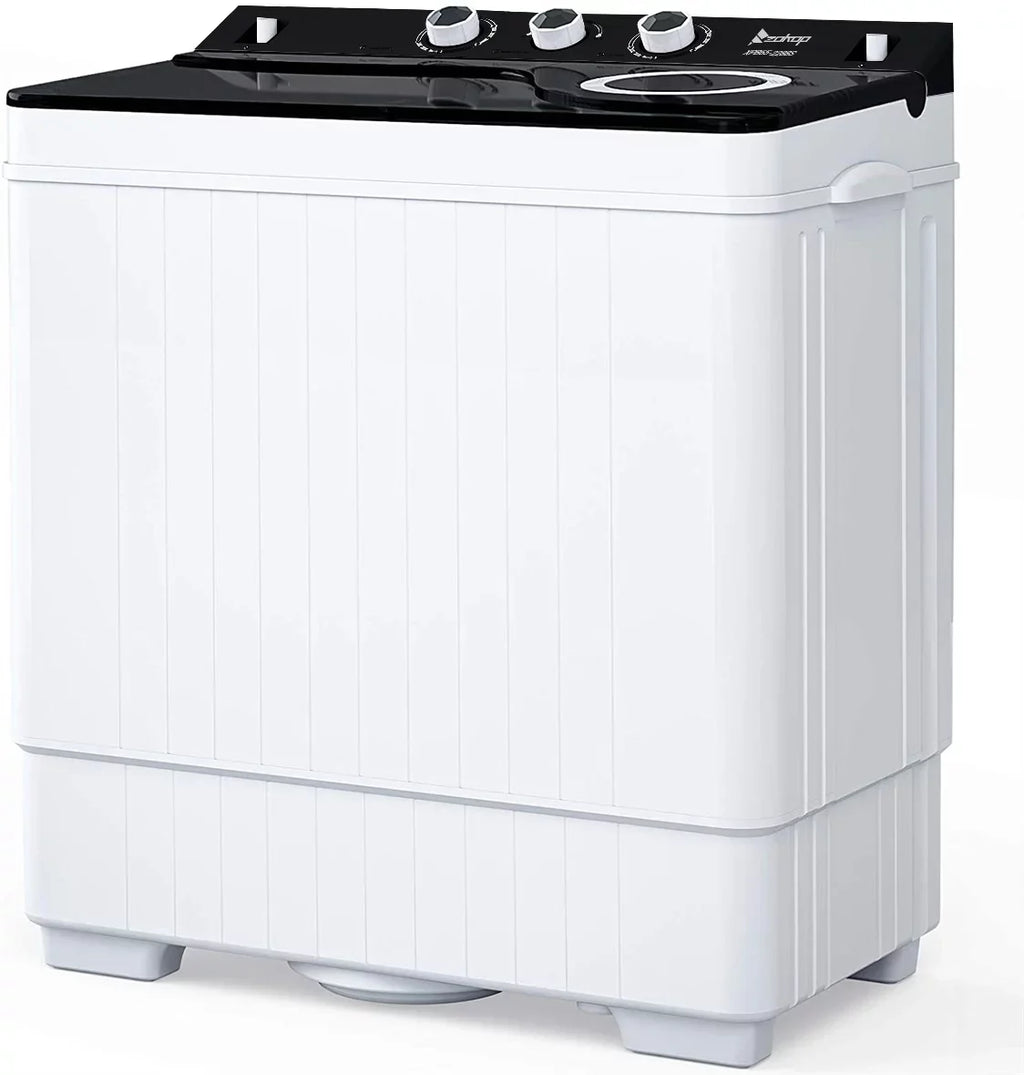Twin Tub with Built-in Drain Pump XPB65-2288S 26Lbs Semi-automatic Twin Tube Washing Machine for Apartment, Dorms, RVs, Camping and More, White&Black