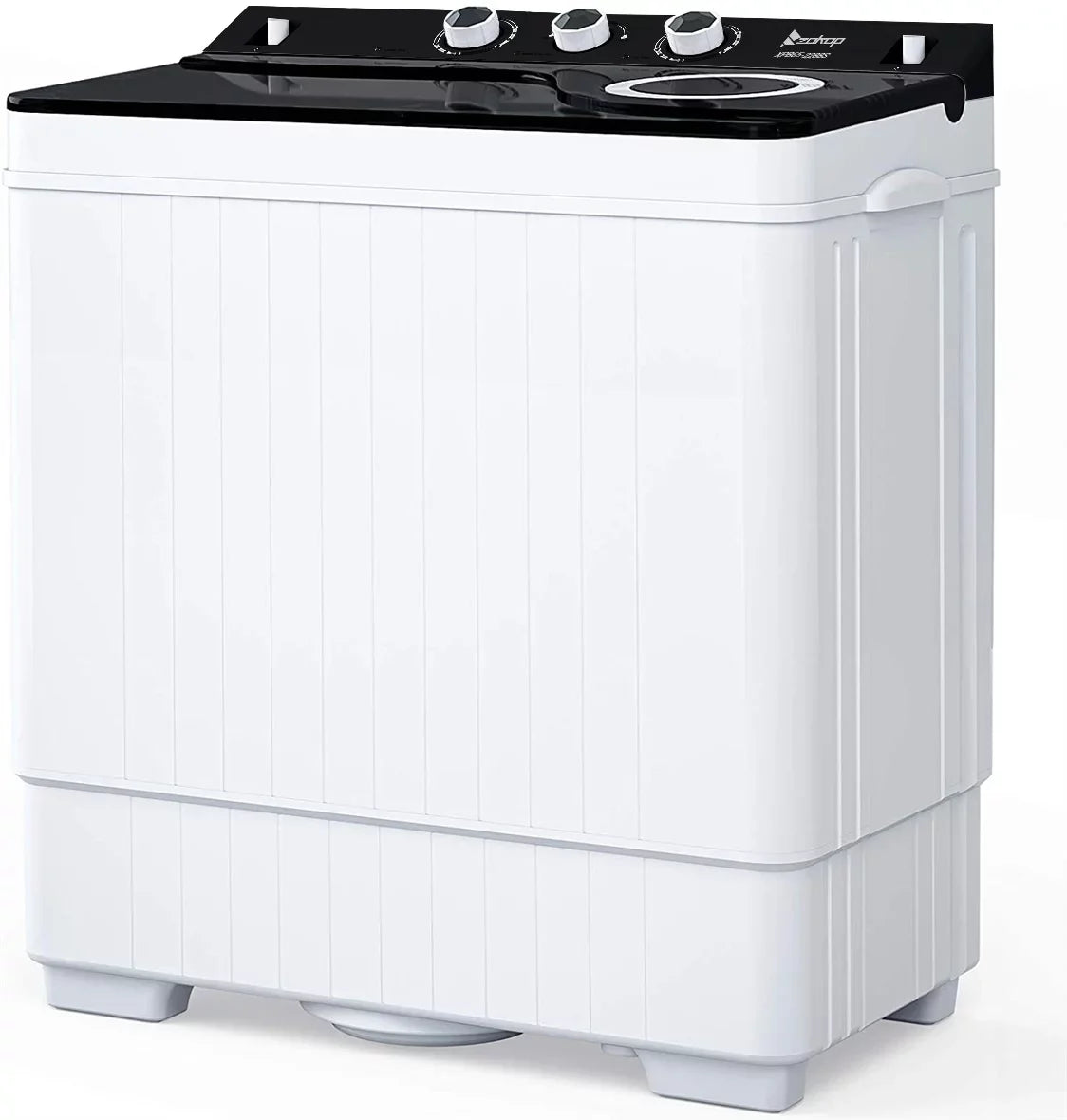 Twin Tub with Built-in Drain Pump XPB65-2288S 26Lbs Semi-automatic Twin Tube Washing Machine for Apartment, Dorms, RVs, Camping and More, White&Black
