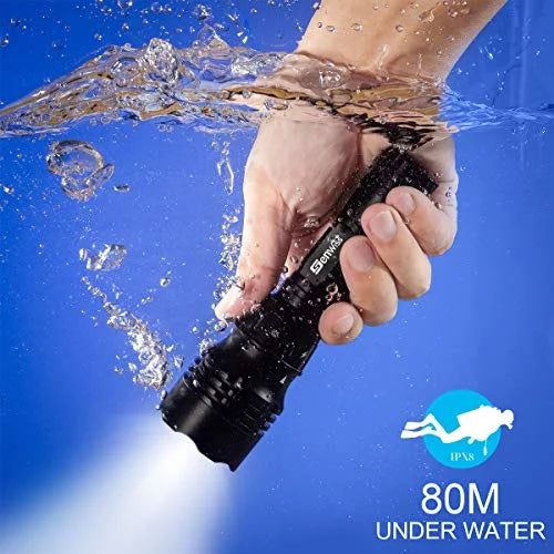 Dive Lights Scuba Diving, 5 Modes Rechargeable Underwater Flashlight, 80M Waterproof Dive Flashlight with Battery and Charger for Snorkeling