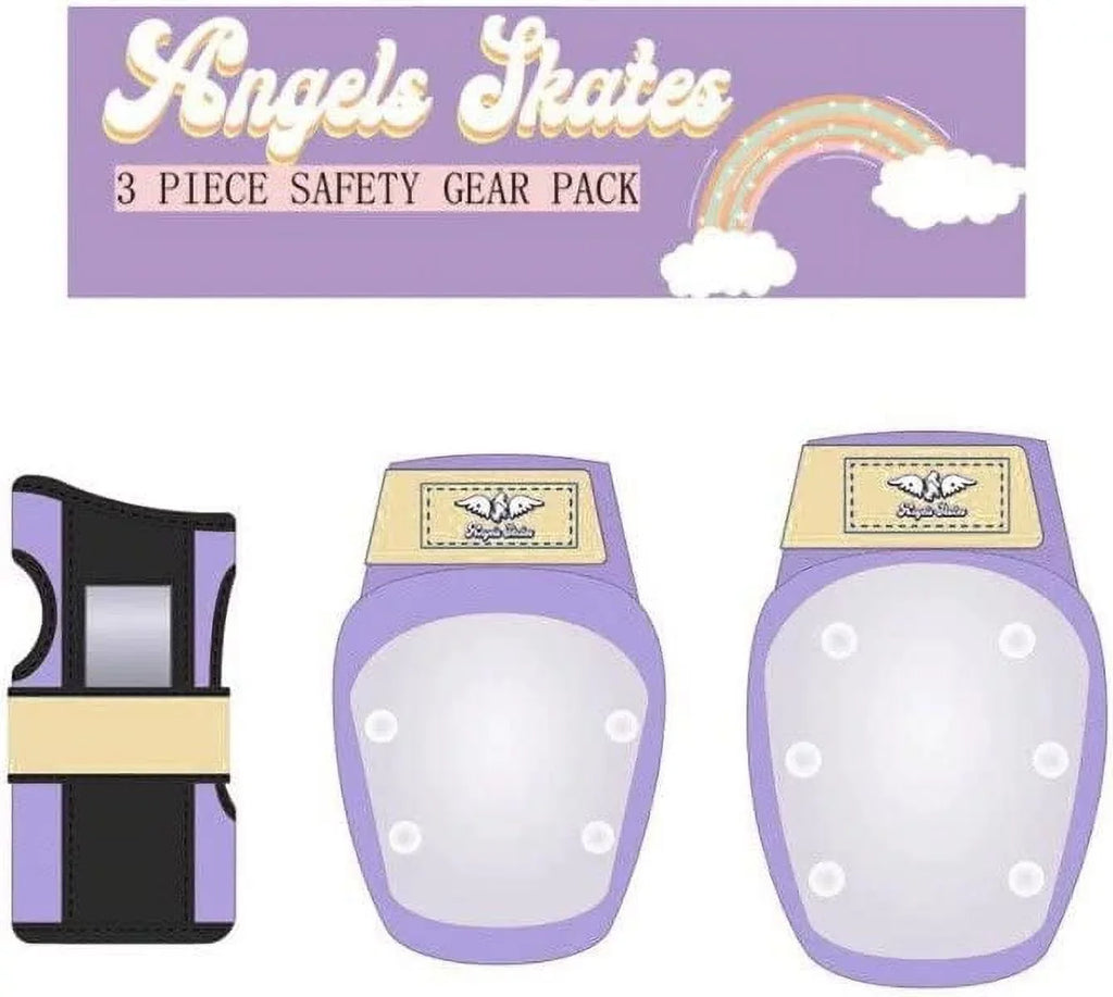 Angels Skates Knee Pads Elbow Pads Wrist Guards - 6-Piece Safety Gear Pack - Protective Gears for Roller Skates  - Kids Youth Adult Women - Purple - Medium