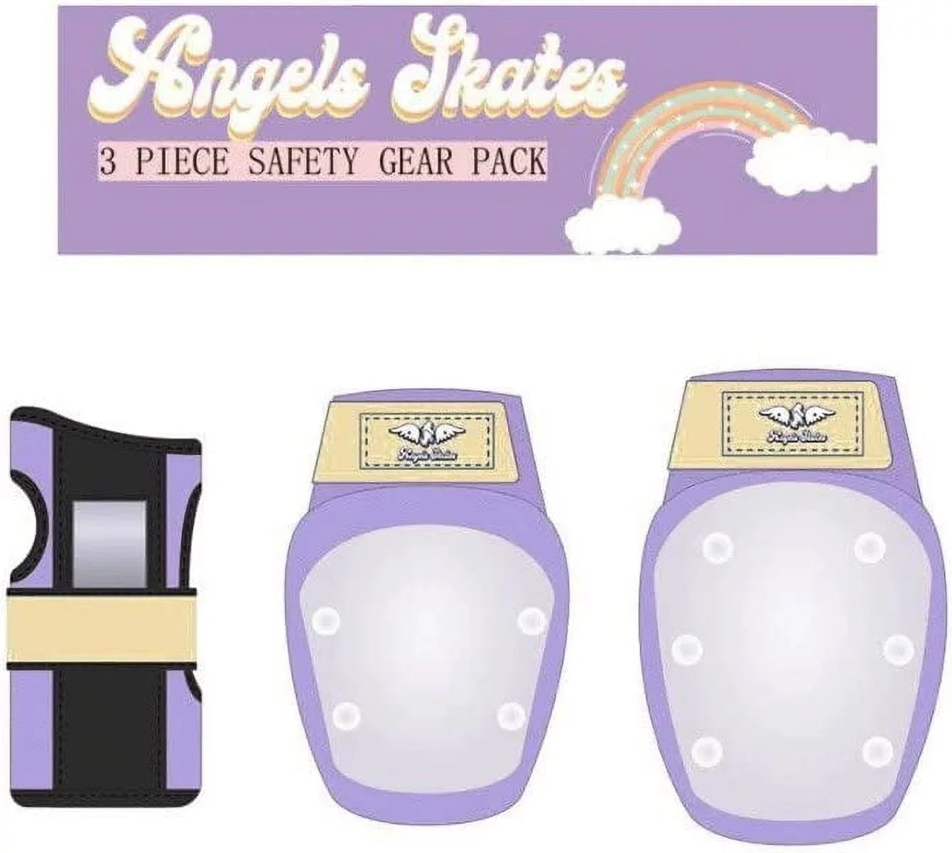 Angels Skates Knee Pads Elbow Pads Wrist Guards - 6-Piece Safety Gear Pack - Protective Gears for Roller Skates  - Kids Youth Adult Women - Purple - Medium