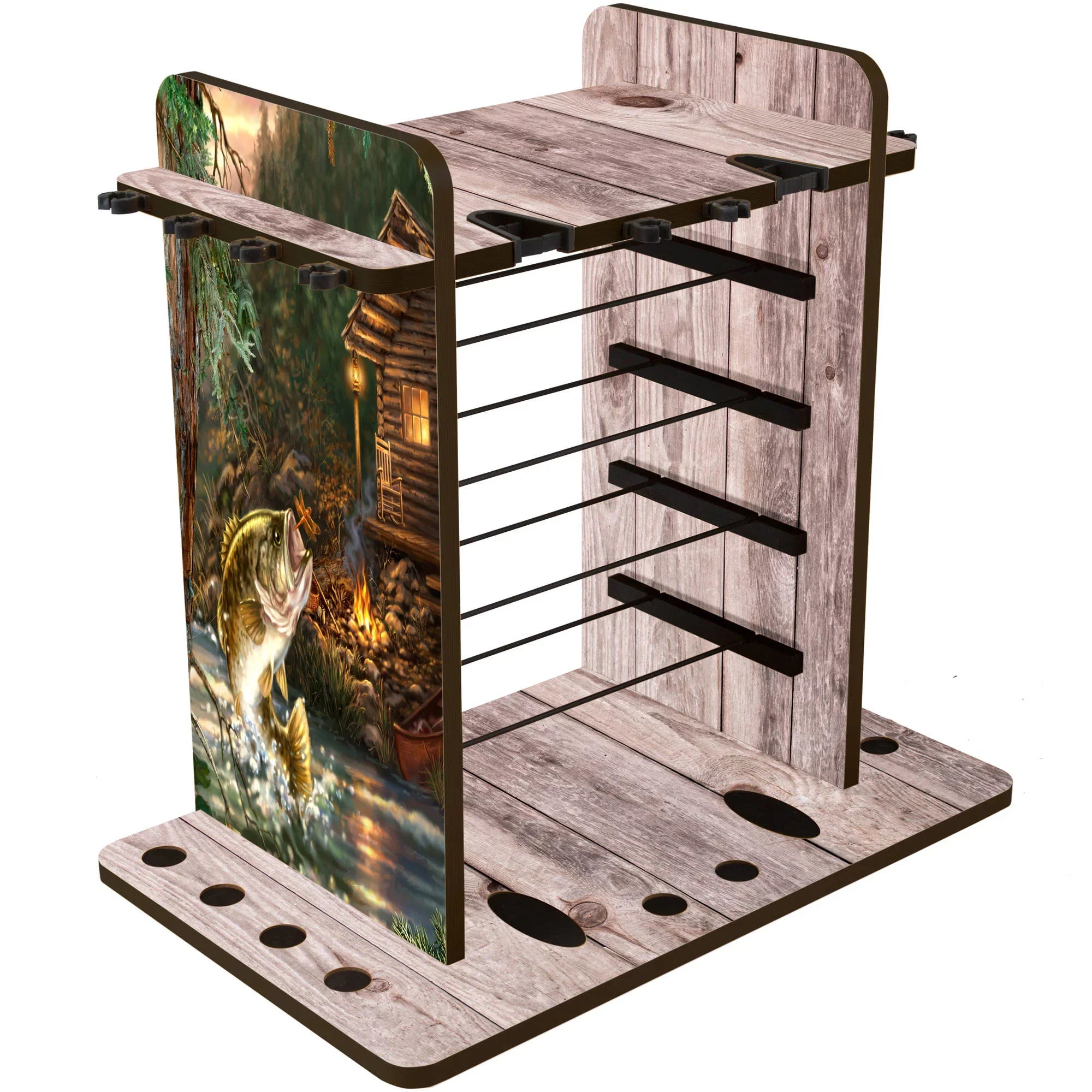 Rush Creek Creations 14 Fishing Rod Rack with 4 Utility Box Storage Capacity & Dual Rod Clips - Features a Sleek Design & Wire Racking System