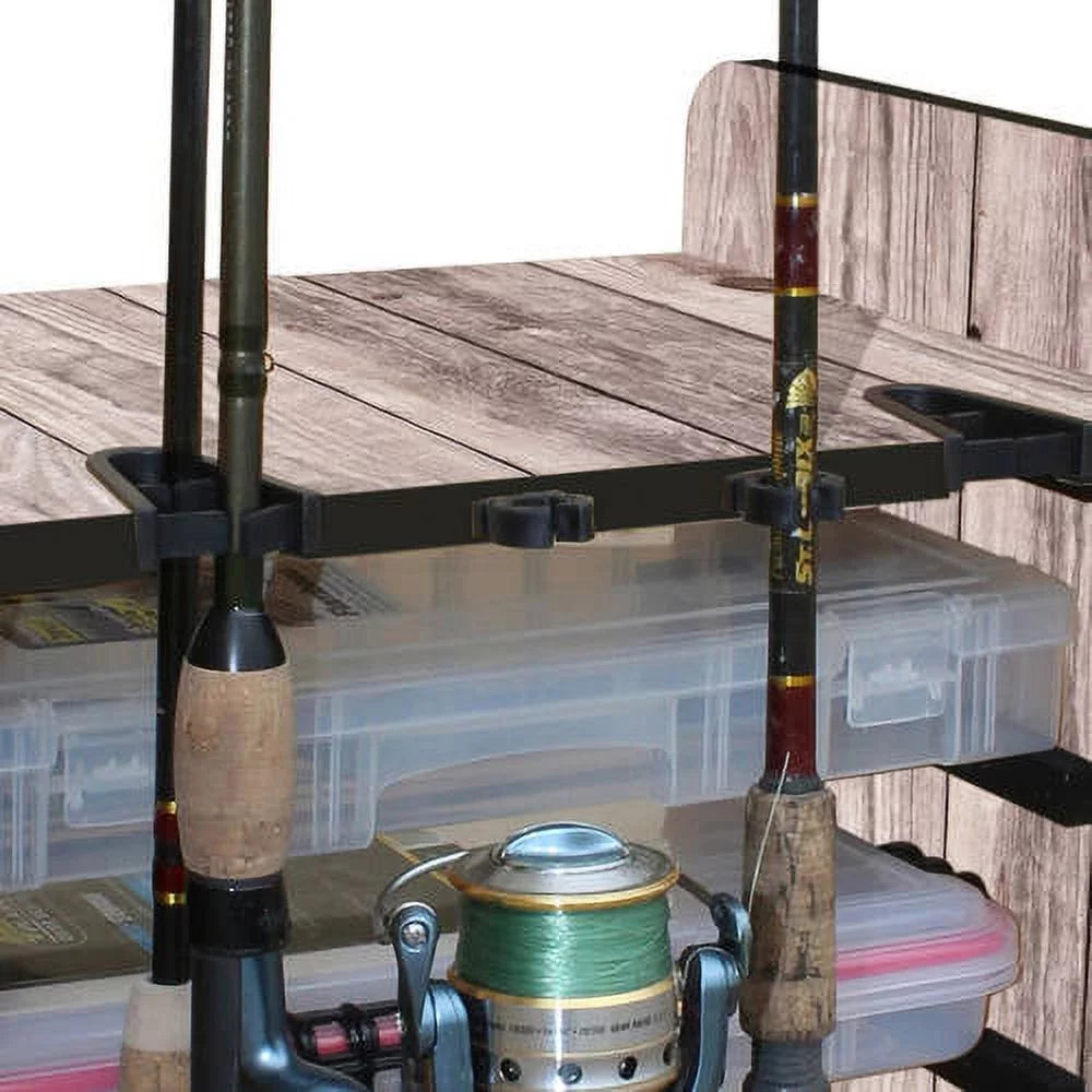 Rush Creek Creations 14 Fishing Rod Rack with 4 Utility Box Storage Capacity & Dual Rod Clips - Features a Sleek Design & Wire Racking System