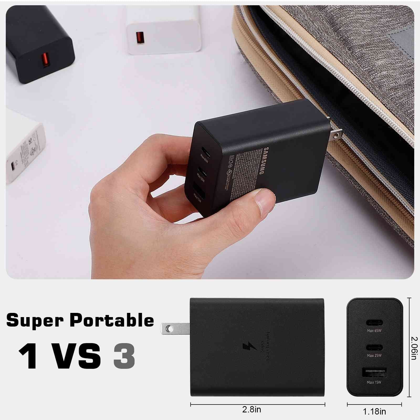 65W Fast Travel Charger with 3 Ports -  & Dual -C - High-Speed Charging for Laptops, Phones vivo Y17/X27 Pro/S1 (China)/X27/iQOO iPhone, Samsung Galaxy, Google Pixel, MacBook, Steam Deck