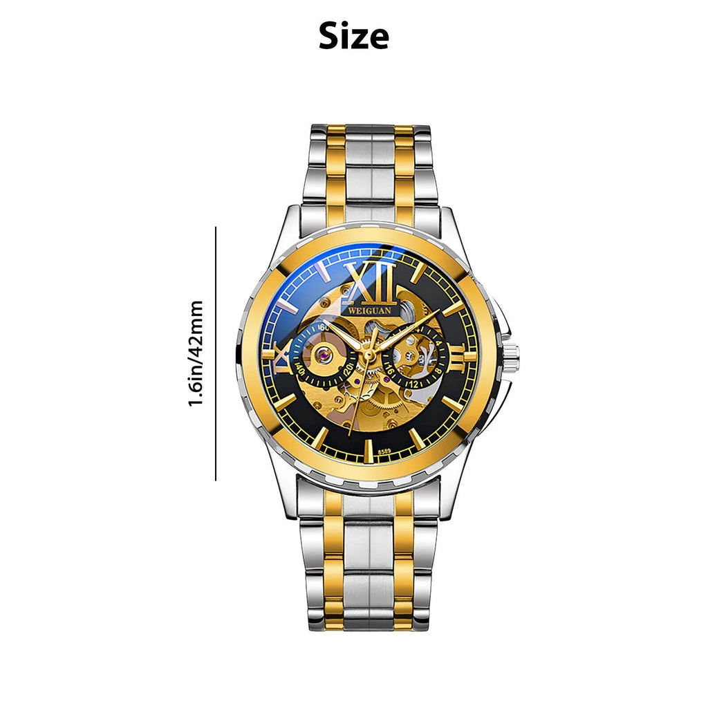 Men's Automatic Mechanical Stainless Steel Watch Luxury Business Hollow Skeleton