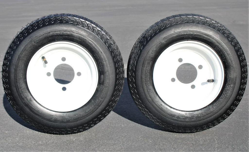 Antego Tire and Wheel 2-Pack Antego Trailer Tire on Rim 480-8 4.80-8 Load C 4 Lug White Wheel