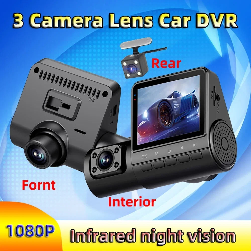 Walmeck Dash Camera,Clear Car Rearview 3 Cameras Car Camera Auto Car Rearview Mirror Video Car Camera Auto ty Dash Cam 2in Car Video Auto Safety 2in Clear Car Cameras Dash Cam 170°Wide
