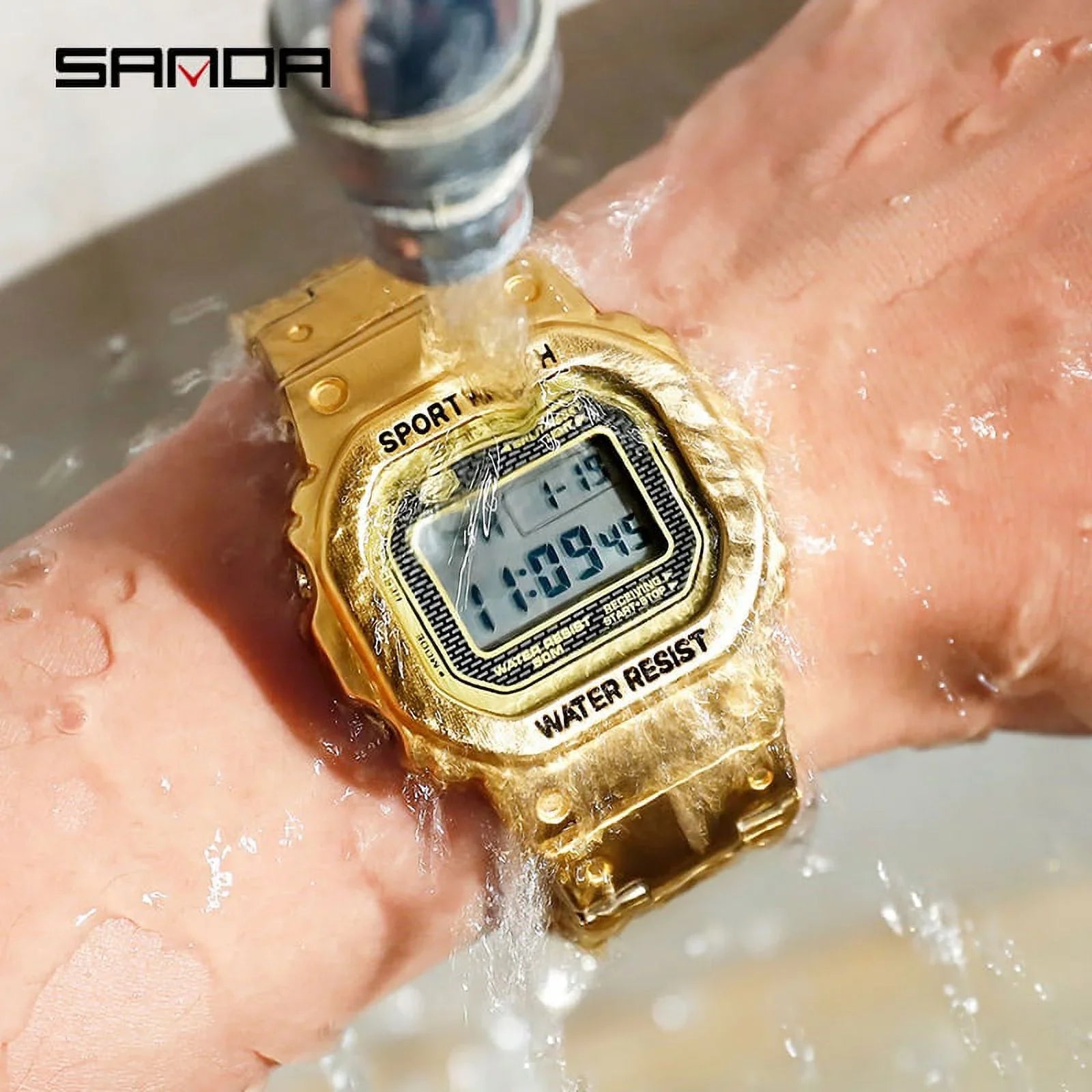 Sanda Top Brand Luxury Men's Watches Led Digital Watch Men 5atm Casual Waterproof Wristwatch Steel Clock Relogio Masculino 390 - Digital Wristwatches