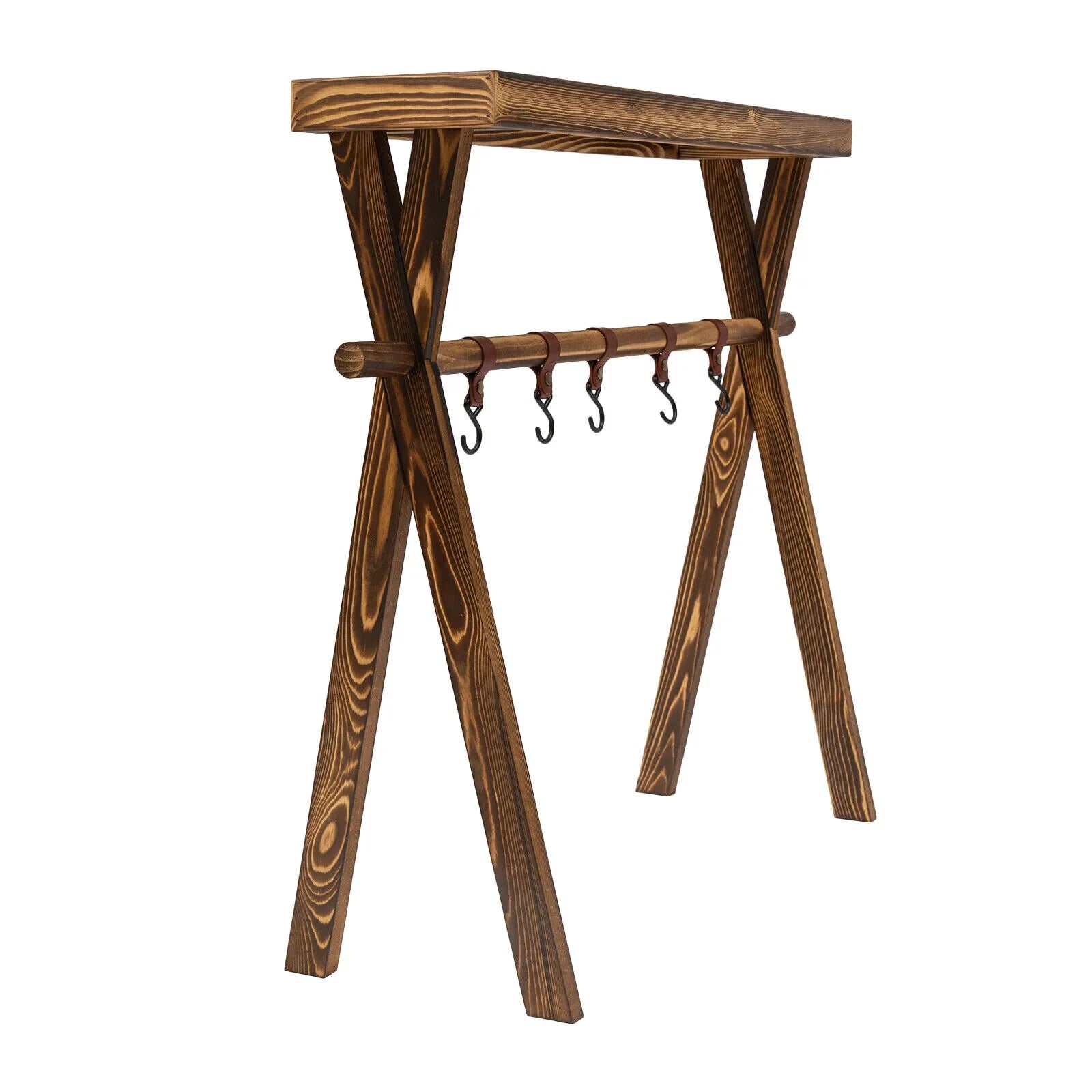 Miumaeov Wooden Portable Picnic Rack Outdoor Grill Rack Storage Table Shelf for Picnic, Camping,