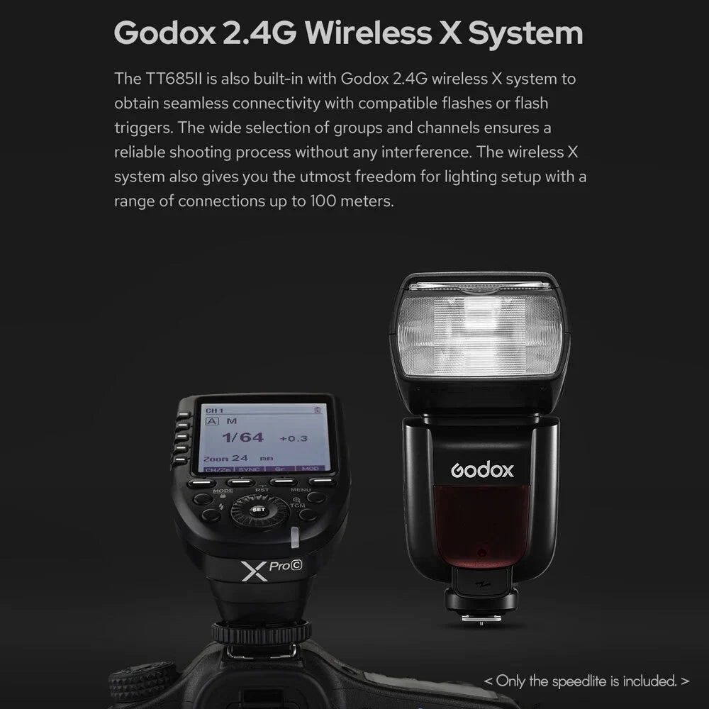 Godox Thinklite TT685IIC  On-Camera Speedlight 2.4G Wirelss X System Flash GN60 High Speed 1/8000s Replacement for Canon 1DX 5D Mark  5D Mark  6D 7D 60D 50D 40D 30D 650D 600D