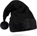 All Black Santa Hat - Faux Fur Black Trim - Gothic Xmas Accessory, Goth Christmas Hat - Adult, 1 Size