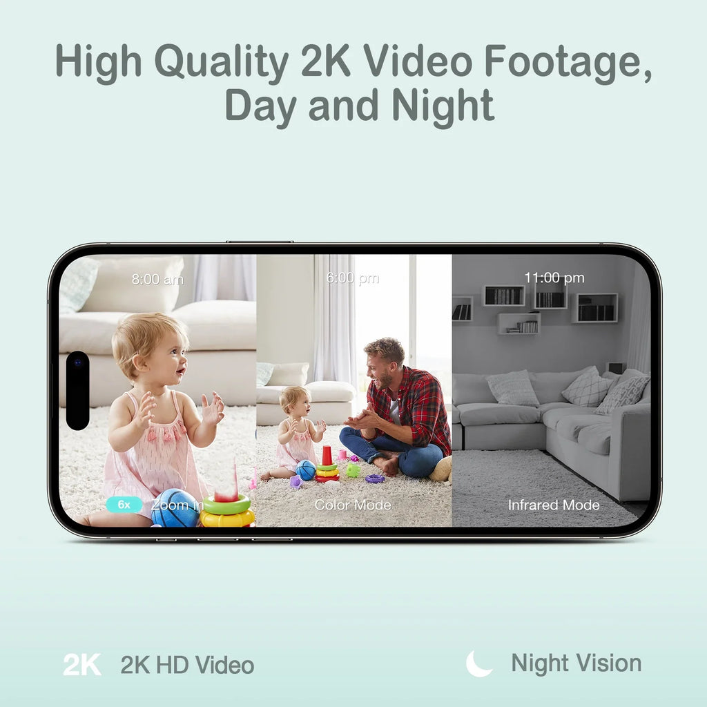 Sense-U Smart 2K Video Baby Monitor(& Eligible) with No Monthly Fee, Pan-Tilt-Zoom, Person/Baby Crying Sound/Motion Detection, 2-Way Talk, Night Vision, Background Audio, Activity Zone
