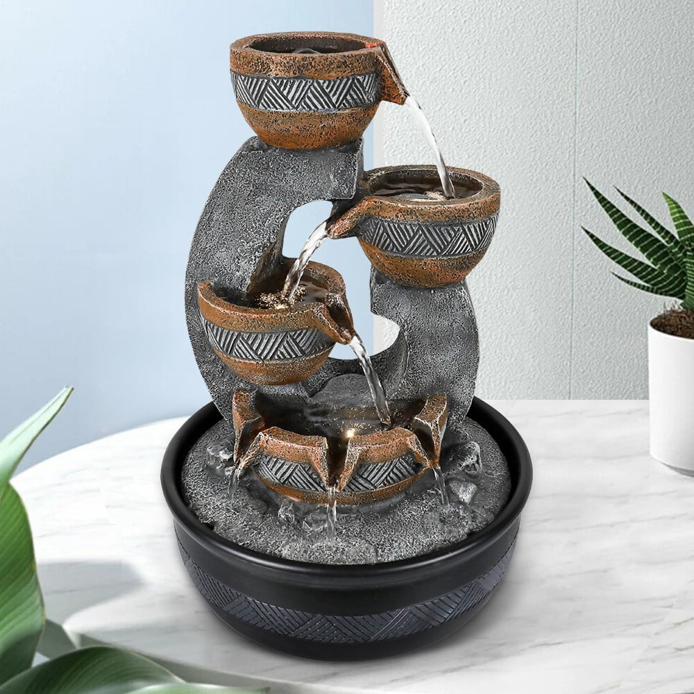 Willwolfer 3-tier Zen Tabletop Water Fountain Decor Indoor Office Desk Fengshui Waterfall