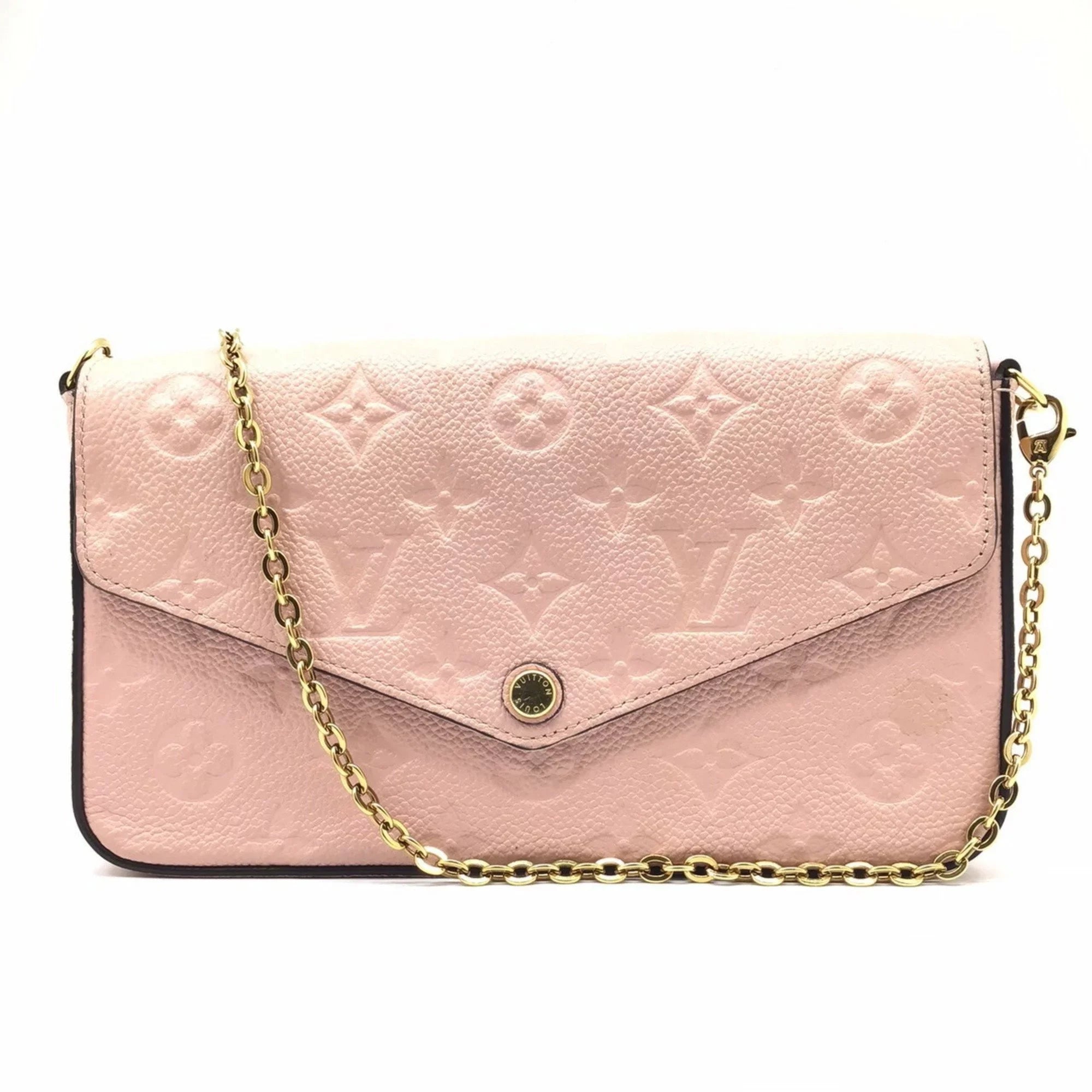 Pre-Owned   Louis Vuitton Monogram Implant Pochette Felicie M67856 Chain Wallet Bag Pink G Hardware Gold Rose Ballerine Women's (Fair)