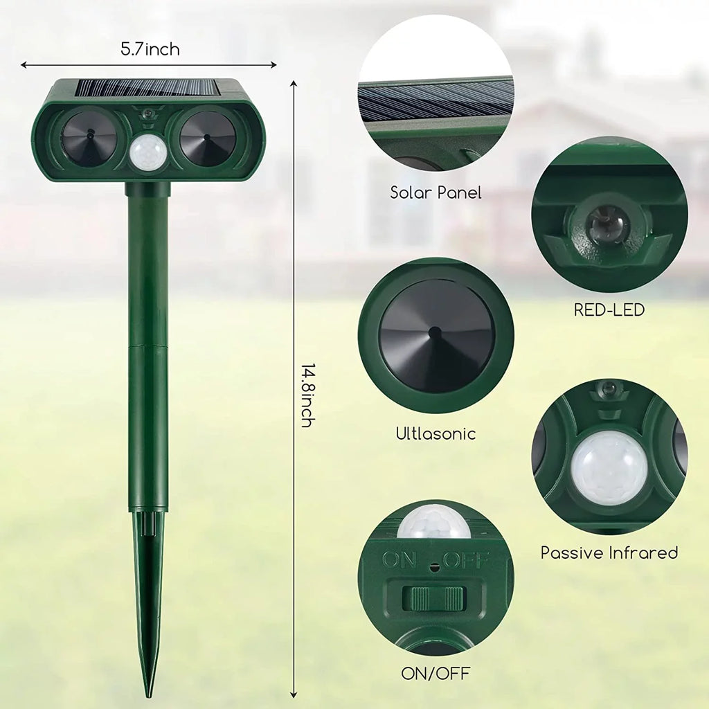 2 Pack Ultrasonic Animal Repellent Outdoor Solar Animal Repeller Waterproof with  Sensor & Flashing Lights Pest Repeller Animal Deterrent to Keep Deer Cat Dog Raccoon Mouse Fox Away