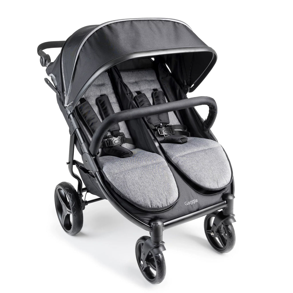 Gaggle Roadster Double Stroller with Expandable Canopy, Black/Gray