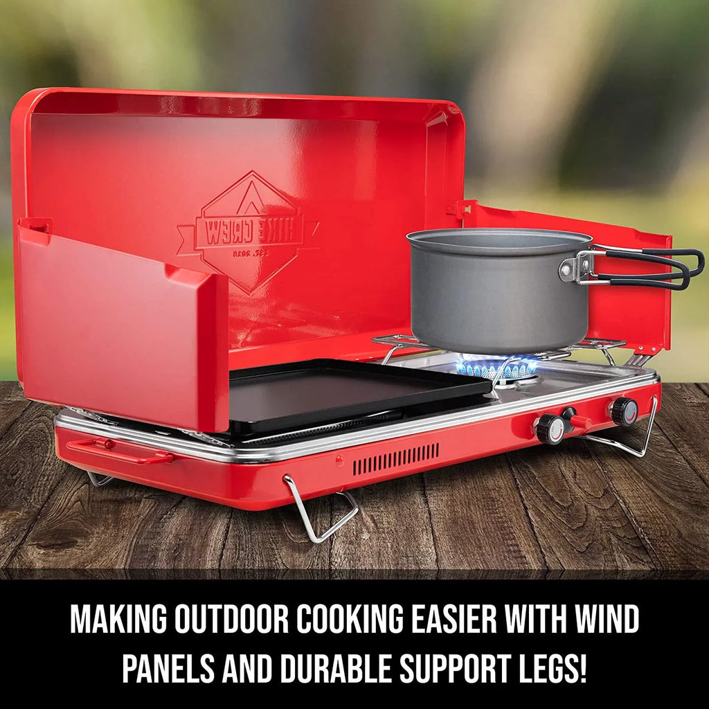 Hike Crew, 2in1 Gas Camping Stove, Portable Propane Grill/Stove, 2 Burners
