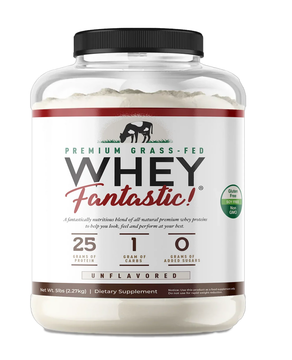 Whey Fantastic 5LB Grass Fed Whey Protein – Unflavored, Optimum Blend of 3 Whey Proteins - 75 Servings
