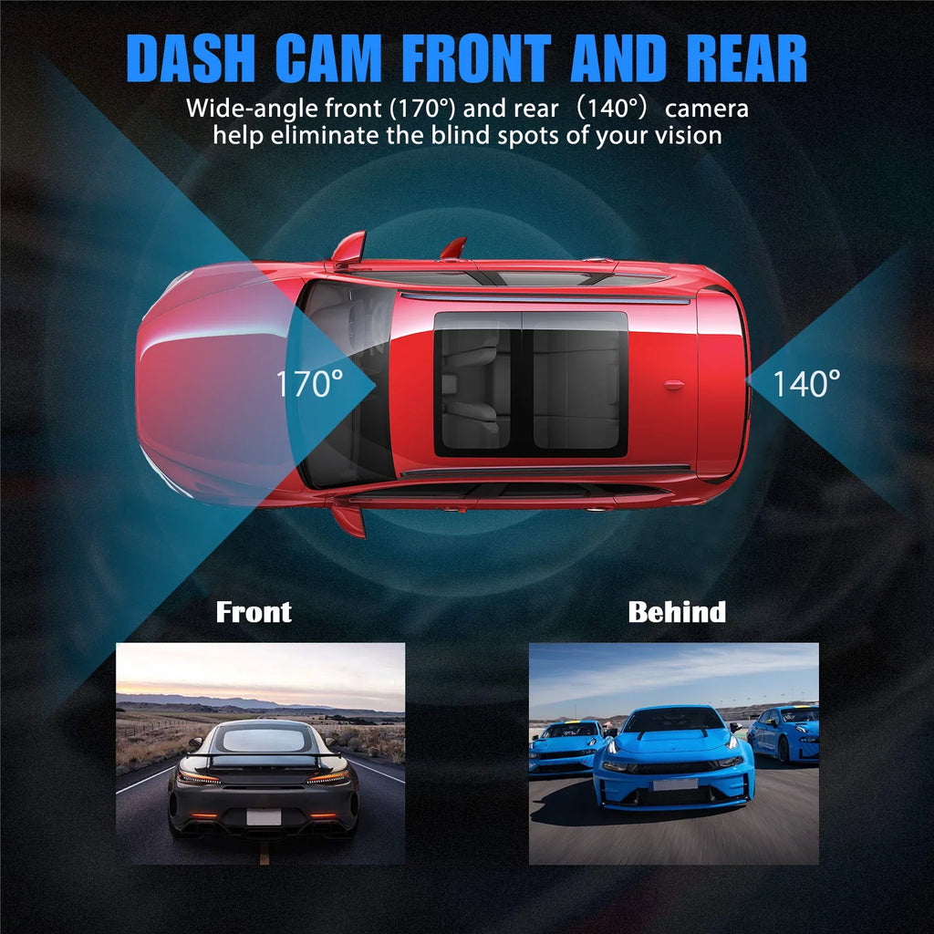 Wi-Fi Front and Rear Dual Dash Cam, EEEkit Car Dual Dash Cam with Night Vision, 170° and 140° Wide Angle, 3.16" Screen, Waterproof Car Driving Recorder Support Loop Recording, Parking Mode, G-Sensor
