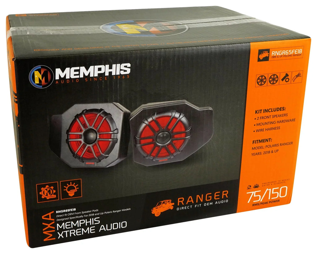 Pair Memphis Audio RNGR65FE Pods+ Tower Speakers+Amp For 2018+ Polaris Ranger
