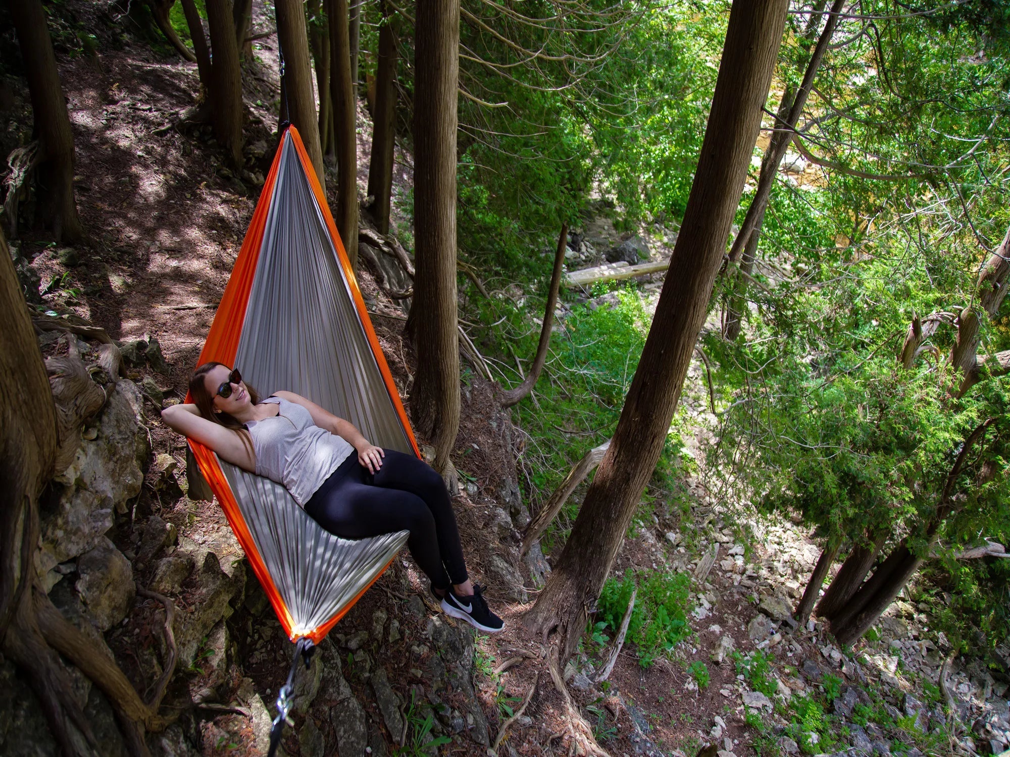 The Hamptons Collection 128" Gray and Orange Heavy Duty Lightweight Traveler’s Nylon Hammock