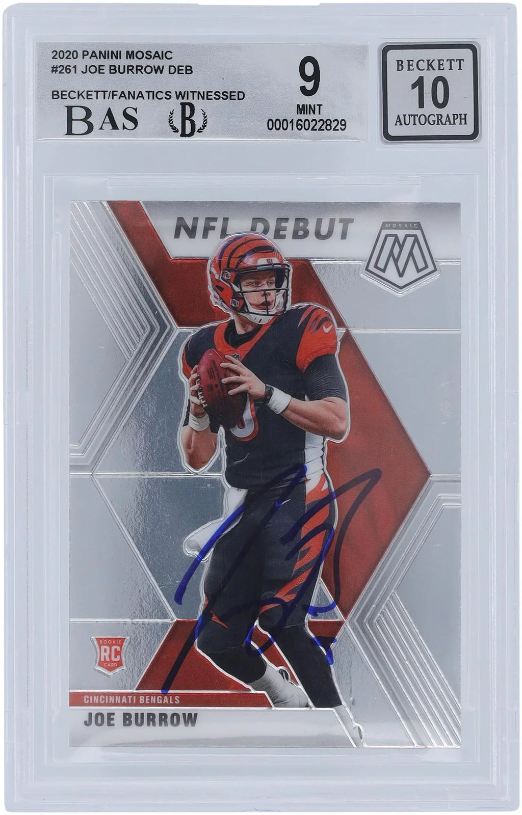 Joe Burrow Cincinnati Bengals Autographed 2020 Panini Mosaic #261 Beckett Fanatics Witnessed Authenticated 9/10 Rookie Card - 9,9,10,9 Subgrades - Fanatics Authentic Certified