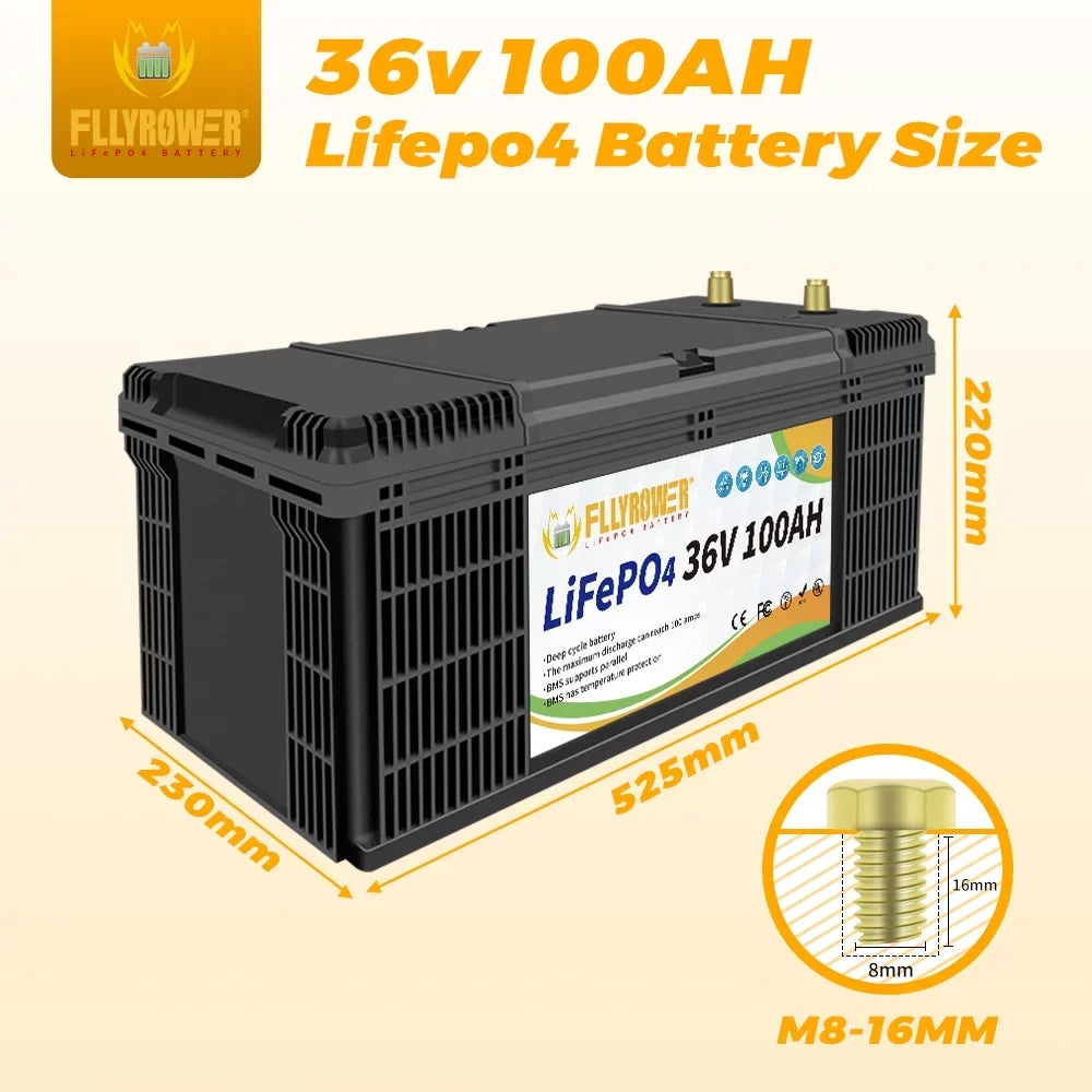 LifePo4 Battery 36v 100Ah Deep Cycles Lithium Battery with Perfect  Grade A Cells for Trolling Motor Golf Carts  Solar Panels Off Grid Applications Support Series and Parallel Second-hand Goods