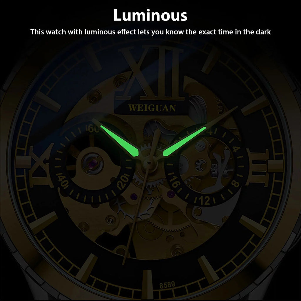 Men's Automatic Mechanical Stainless Steel Watch Luxury Business Hollow Skeleton