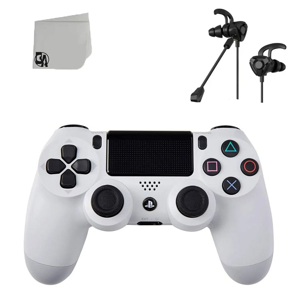 PS4 DualShock Wireless Controller Bundle - White - With Earbuds Like New with