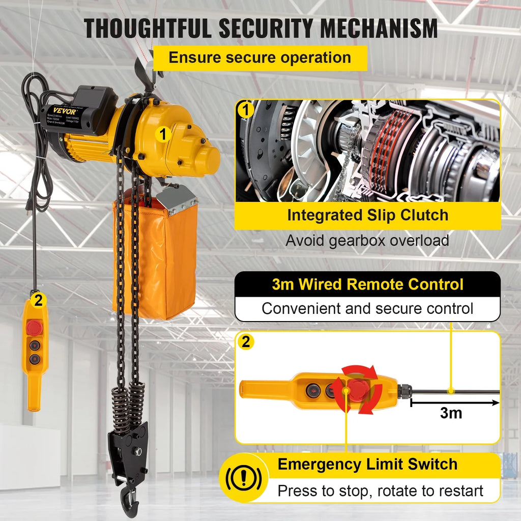 Lift Electric Hoist, 2200 lbs Electric Winch w/ 10ft Wired Remote Control, 110V Overhead Crane Garage Ceiling Pulley Winch of 10ft Lift Height, Used In Factories, Warehouses, Construction