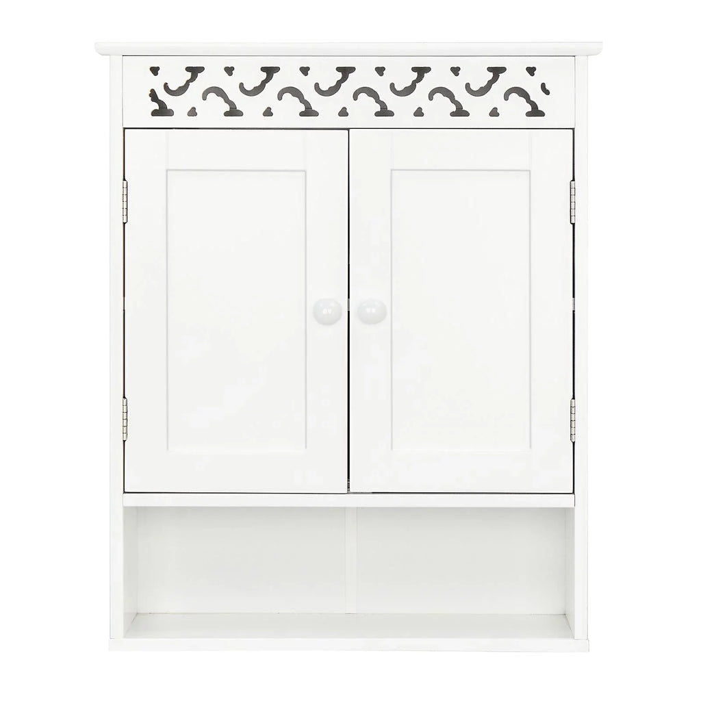 UBesGoo Wall Mounted Medicine Cabinet, Bathroom Storage Cabinet with Double Doors and Open Shelf for Kitchen Home Hotel, White