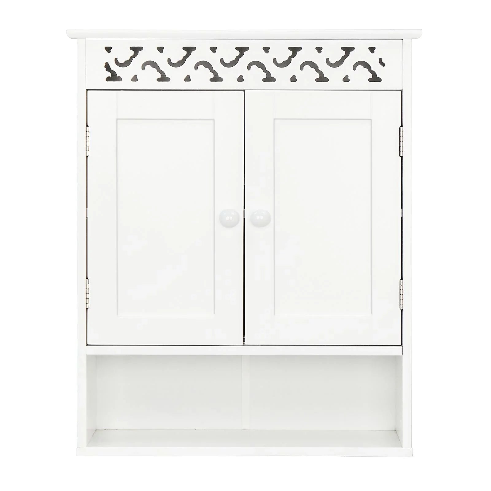 UBesGoo Wall Mounted Medicine Cabinet, Bathroom Storage Cabinet with Double Doors and Open Shelf for Kitchen Home Hotel, White