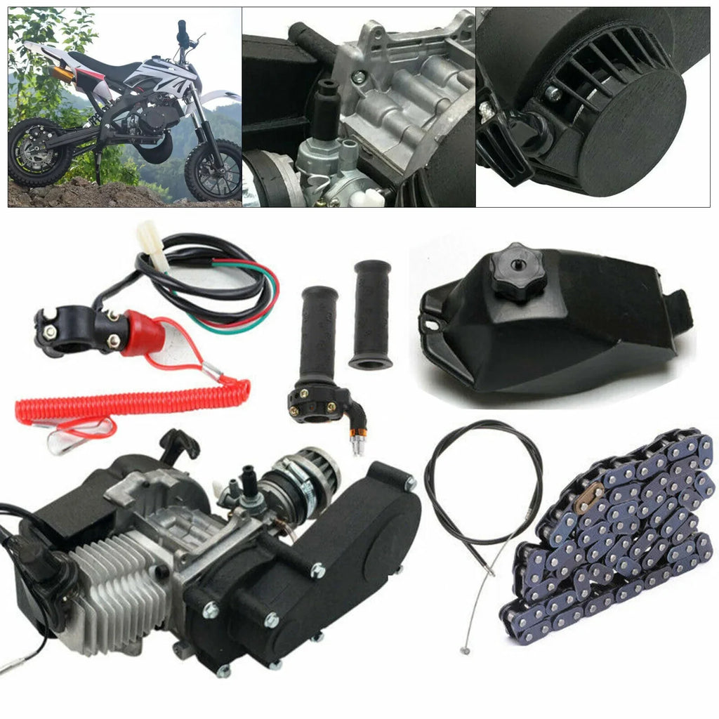 Oukaning 49cc 2 Stroke Mini Engine Motor Kit, Air-Cooled Racing Engine for Pocket Bicycle Mini Off-Road Vehicle Atv