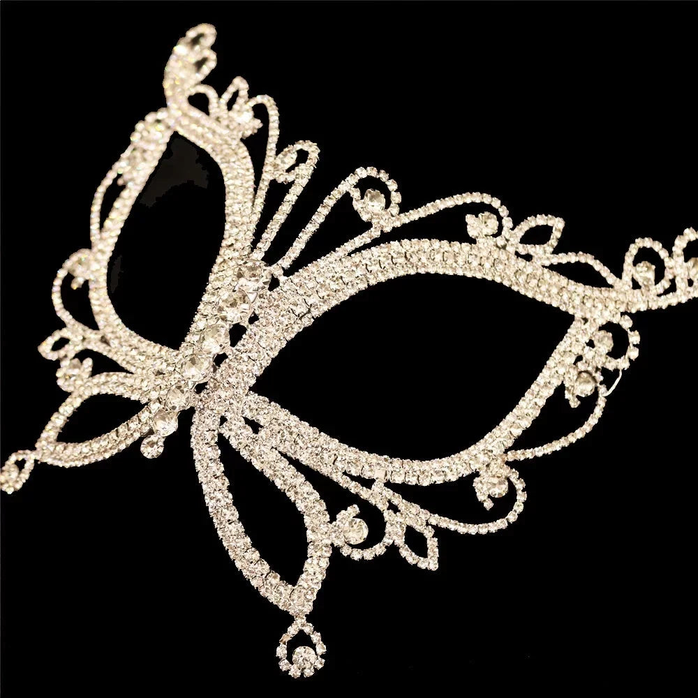 Rhinestone Crystal Butterfly Mask for Face Women Halloween Masquerade Accessories