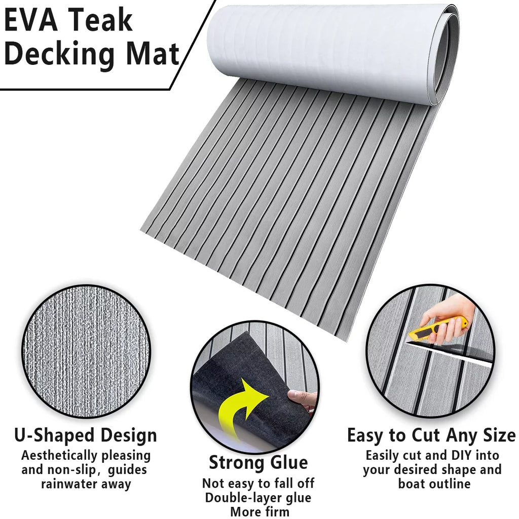 Foam Faux Teak Boat Decking Sheet/Carpet Self-Adhesive Non-Skid Fits for Sea Deck Marine Yacht  Boat Flooring Mats/Decking Pad 94"x 35"
