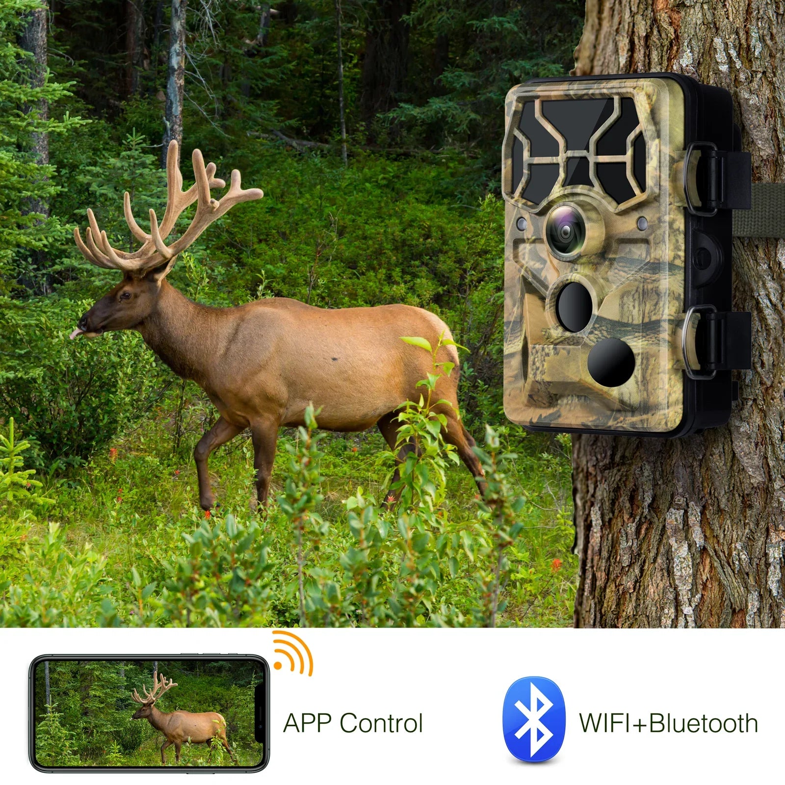 WiFi Trail Camera 30MP 1296P Bluetooth Hunting Game Camera with Infrared Night Vision Motion Activated Trail Camera with IP66 Waterproof for Wildlife Monitoring