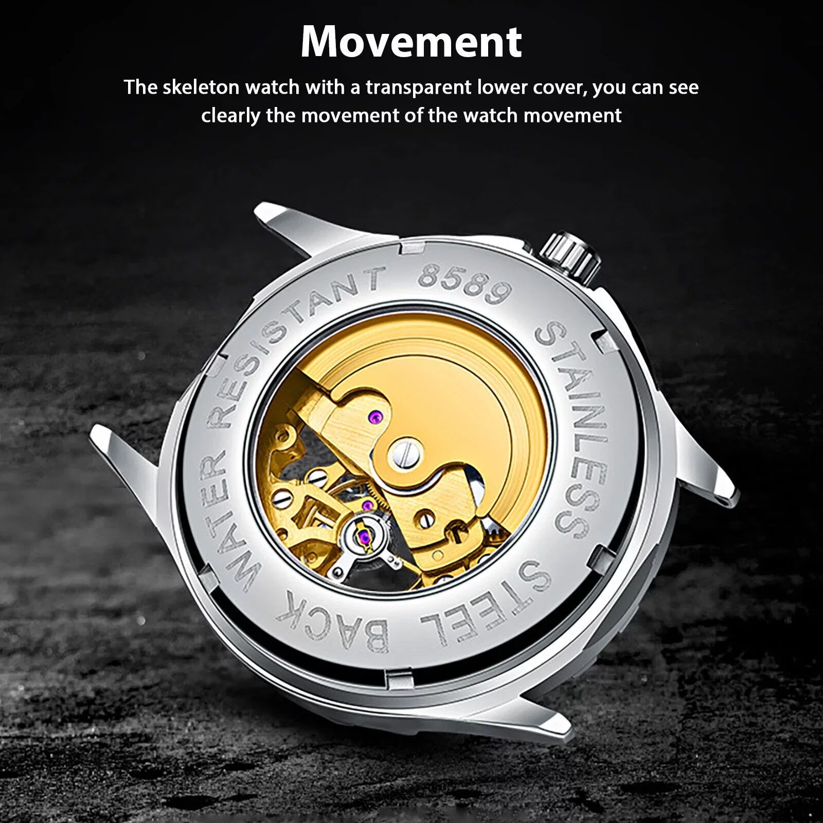 Men's Automatic Mechanical Stainless Steel Watch Luxury Business Hollow Skeleton