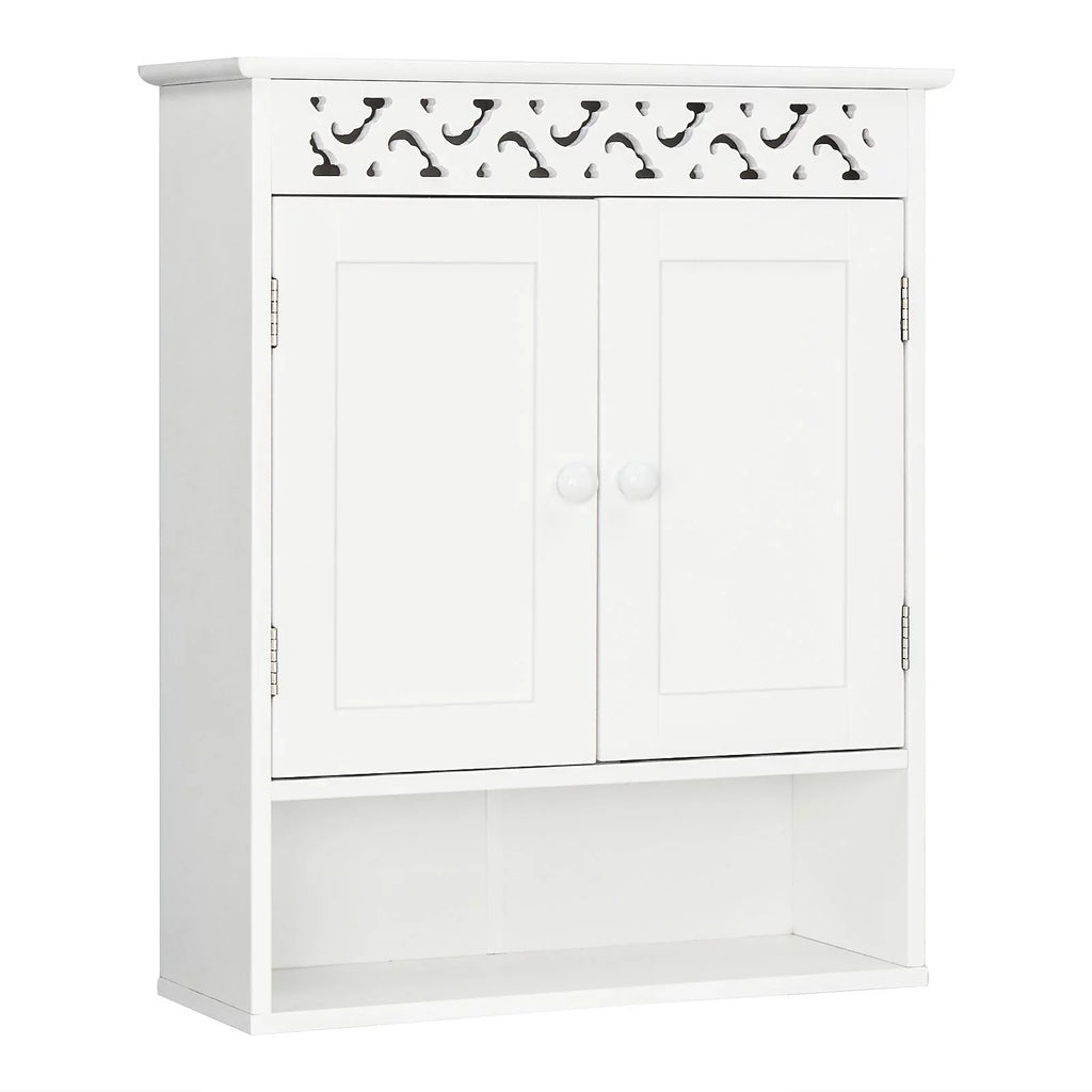 UBesGoo Wall Mounted Medicine Cabinet, Bathroom Storage Cabinet with Double Doors and Open Shelf for Kitchen Home Hotel, White