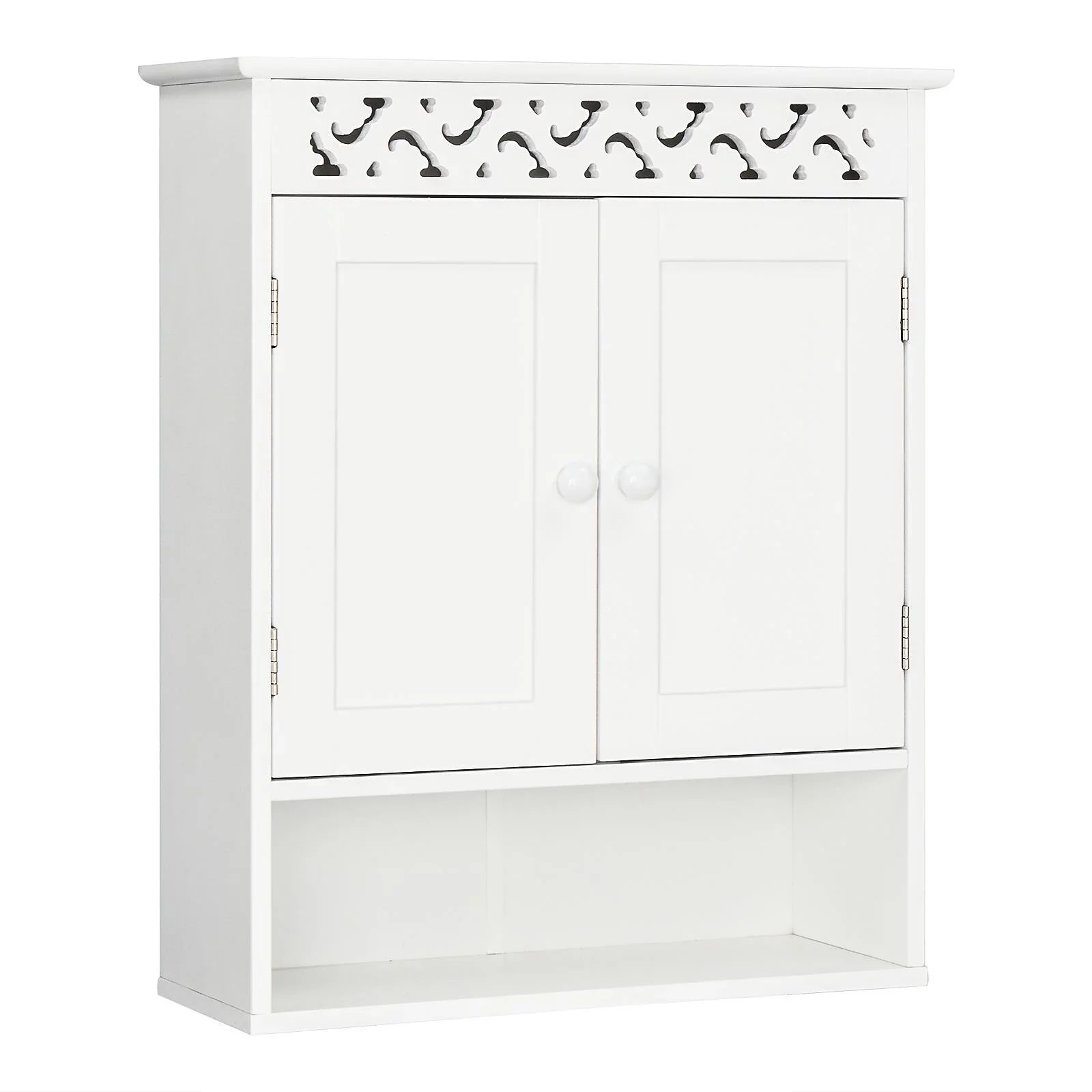 UBesGoo Wall Mounted Medicine Cabinet, Bathroom Storage Cabinet with Double Doors and Open Shelf for Kitchen Home Hotel, White