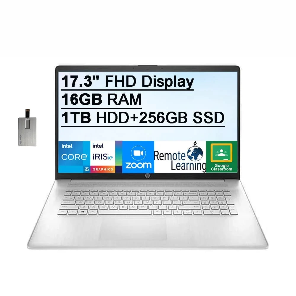 2021  17.3"   250 Nits Laptop Computer, Intel Core i5-1155G7 Processor, 16GB , 1TB +256GB , Backlit Keyboard, Intel Iris Xe Graphics,  Webcam,  Audio, Win11, Silver, 32GB  Card