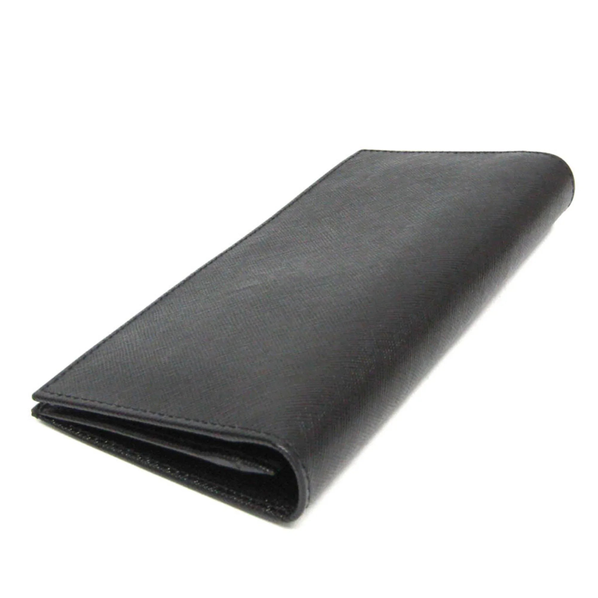 Pre-Owned Prada Saffiano 2M0836 Men's Leather Long Wallet (bi-fold) Black (Good)