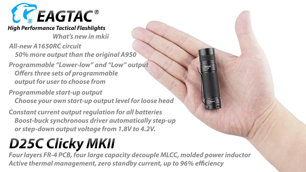 Eagletac D25C  Nichia 219C CRI92  Flashlight - 510 Lumen,  120 meter throw